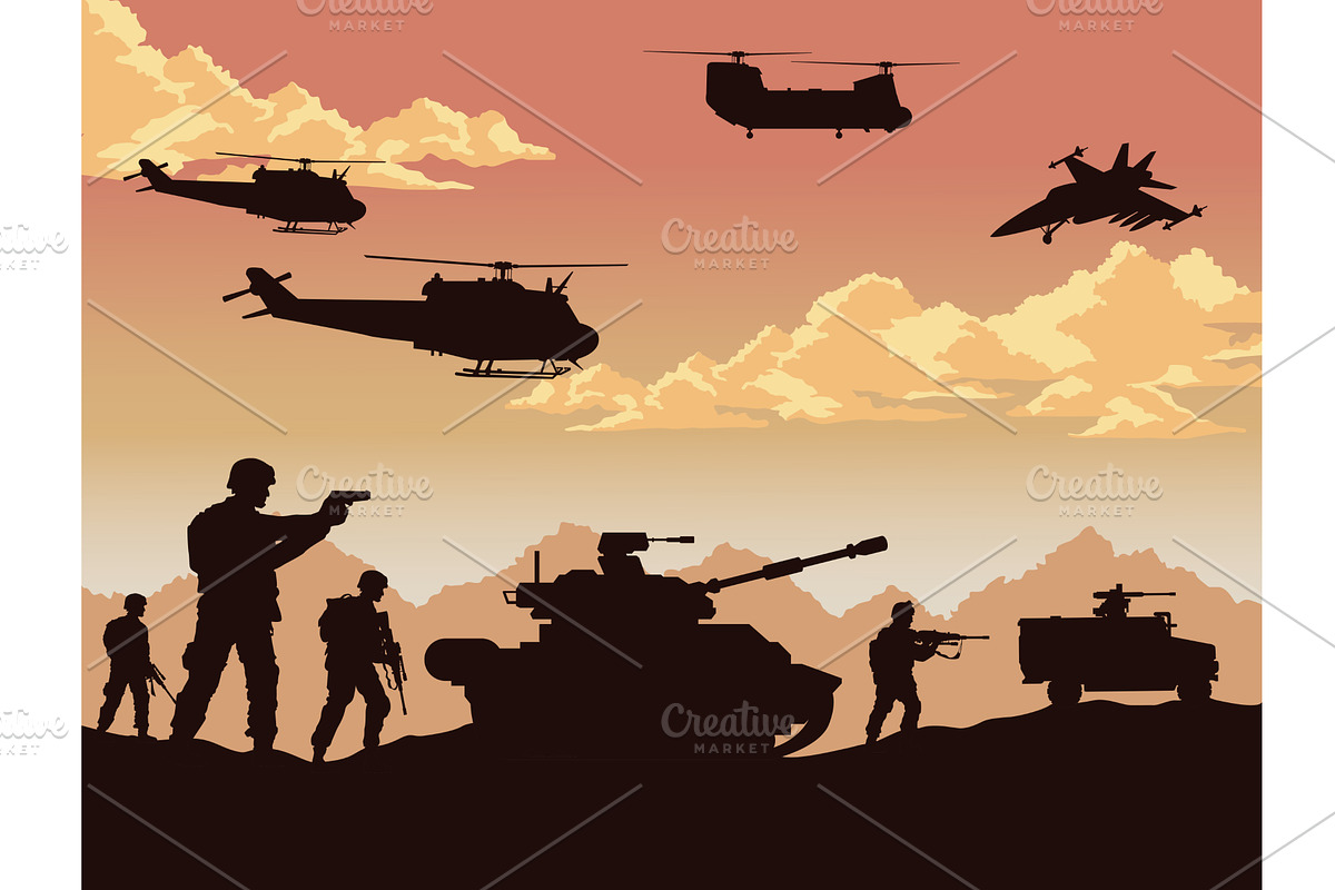 soldiers and war equipment, a Transportation Illustration by studiogstock