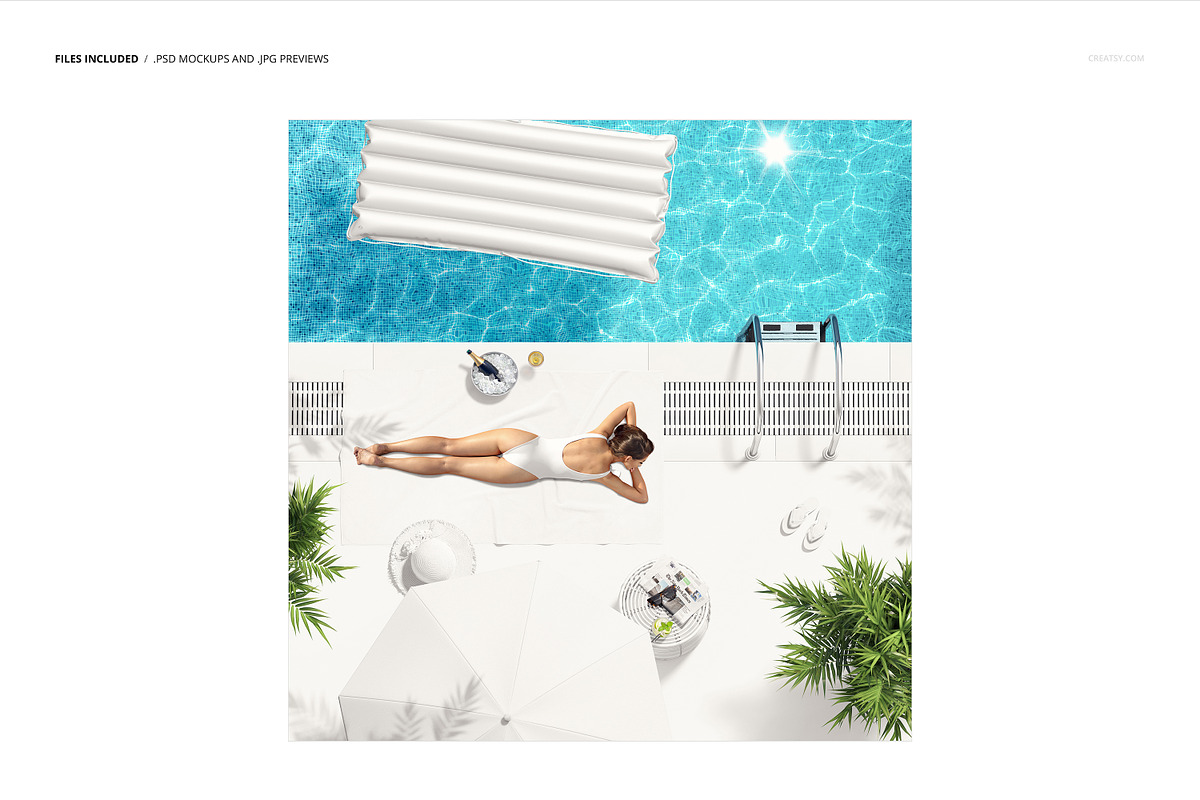 Swimming Pool Mockup Scene Creator, a Merchandise Mockup by creatsy5