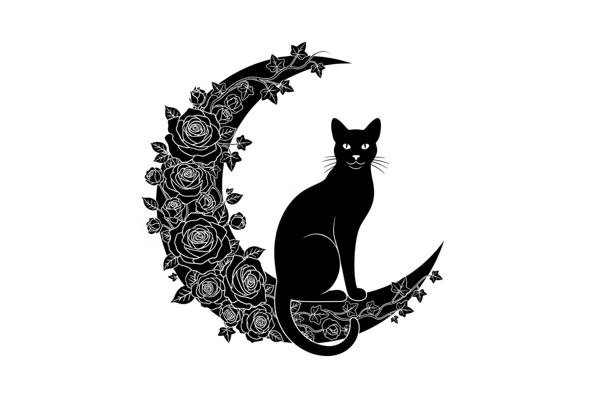 Cat on Crescent Moon Bundle, an Illustration by jahid234 (Photo 23 of 31)