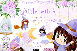 Little witch - Halloween clipart, a Decorative Illustration by heyiamalice