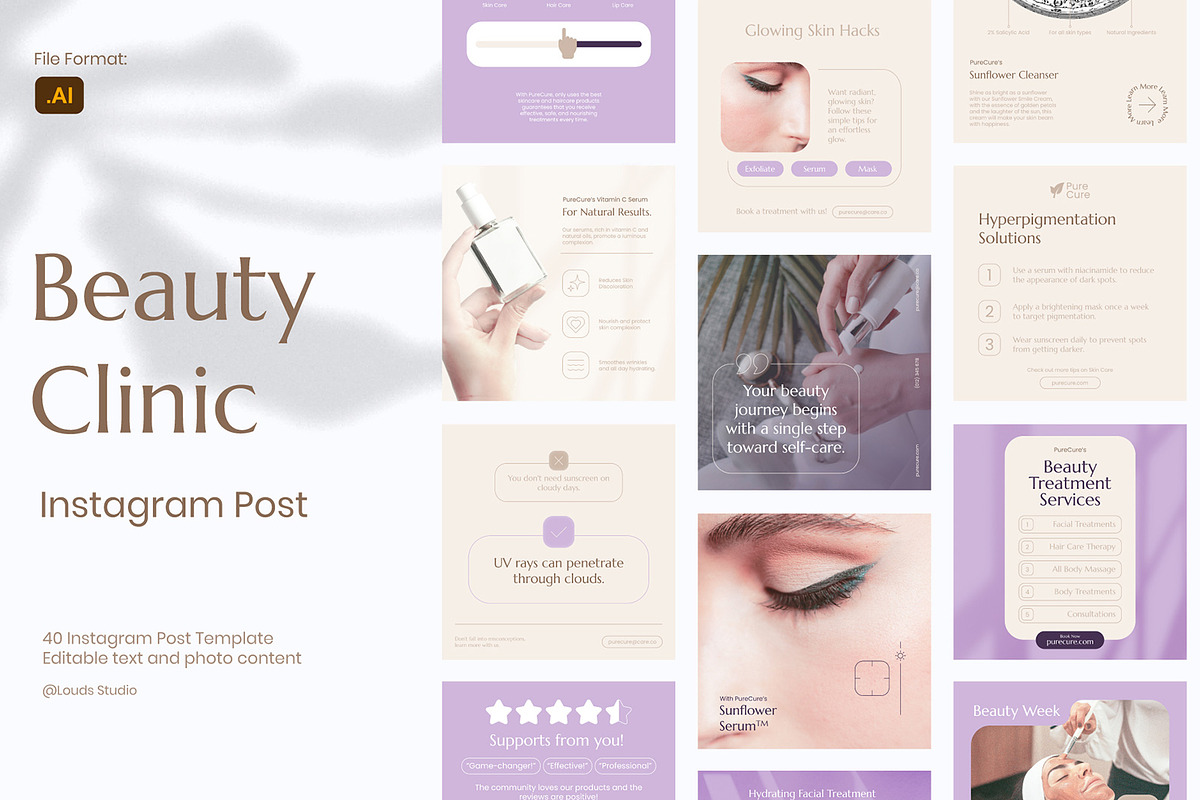 Beauty Clinic & Skincare Instagram, a Social Media Template by Louds Studio (Photo 1 of 5)