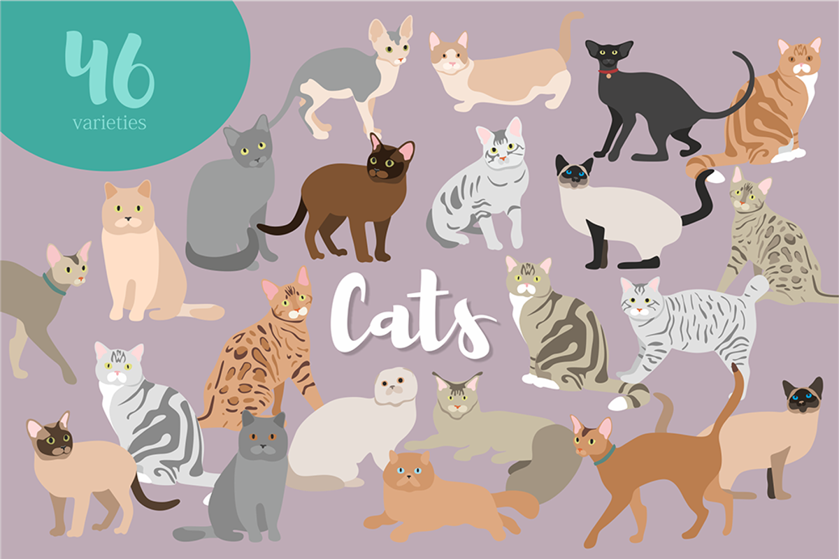 46 Cats silhouettes clipart, an Illustration by Siriliadka Dreams (Photo 1 of 6)