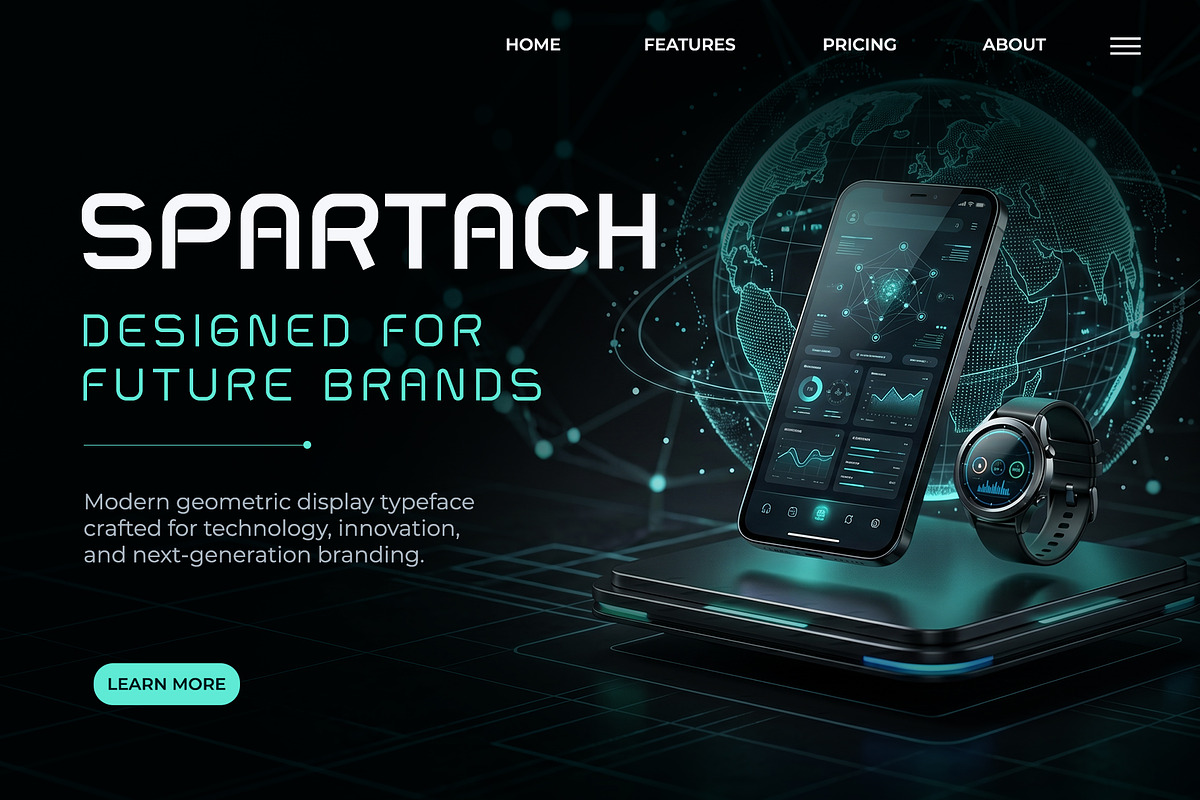 Spartach – Futuristic Font Family, a Sans Serif Font by Mockmenot (Photo 7 of 7)