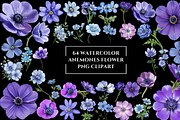 Watercolor Anemones Flower Clipart, a Graphic by Graphicspixel (Thumbnail 1 of 10)