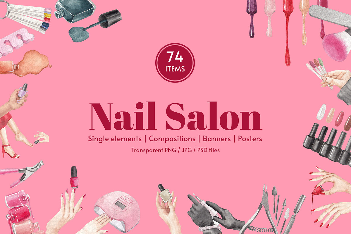 Nail Salon Watercolor Illustration, an Object Illustration by CreativeValuation (Photo 1 of 11)