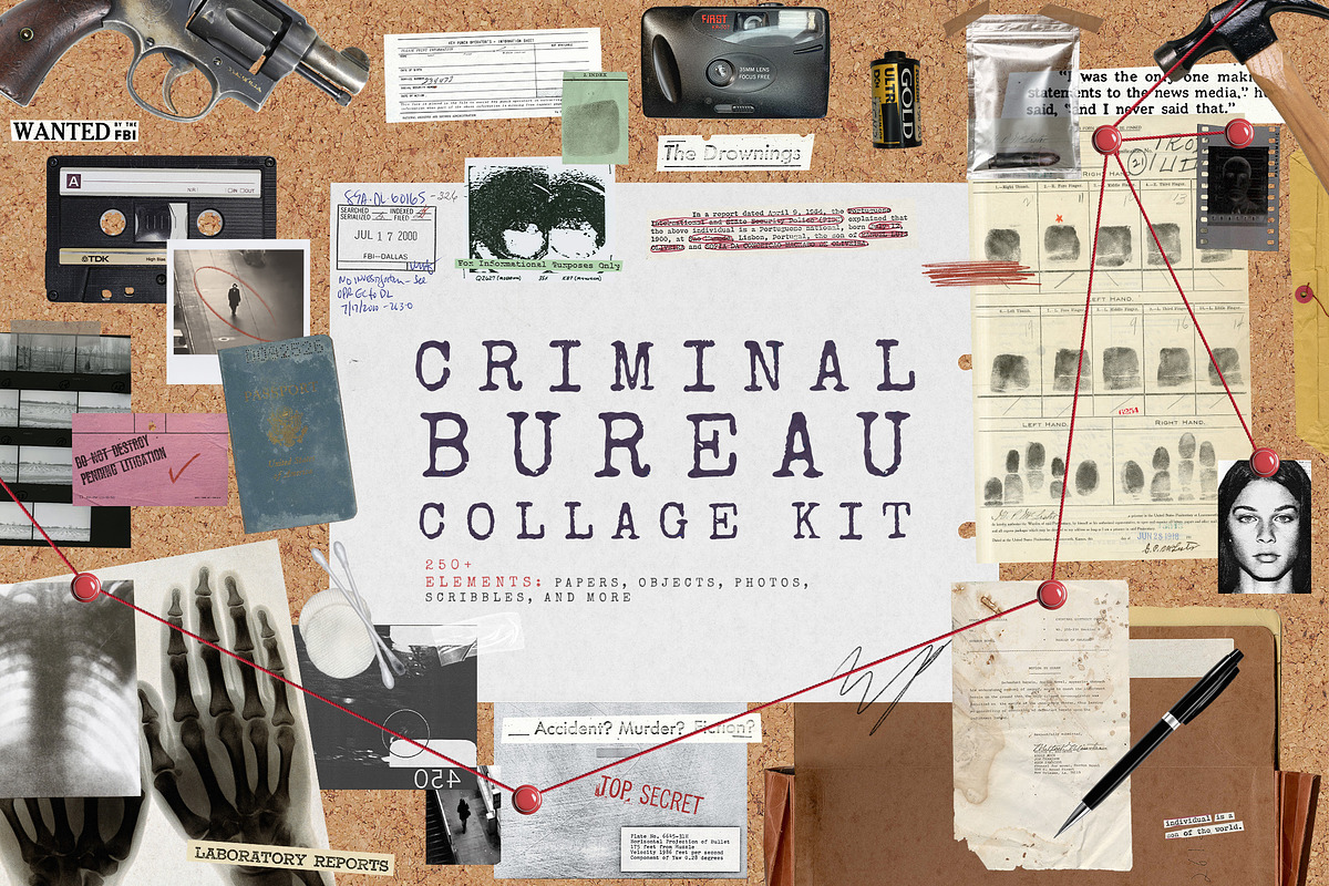 Criminal Bureau Collage Kit, an Object Graphic by Freezerondigital (Photo 1 of 18)