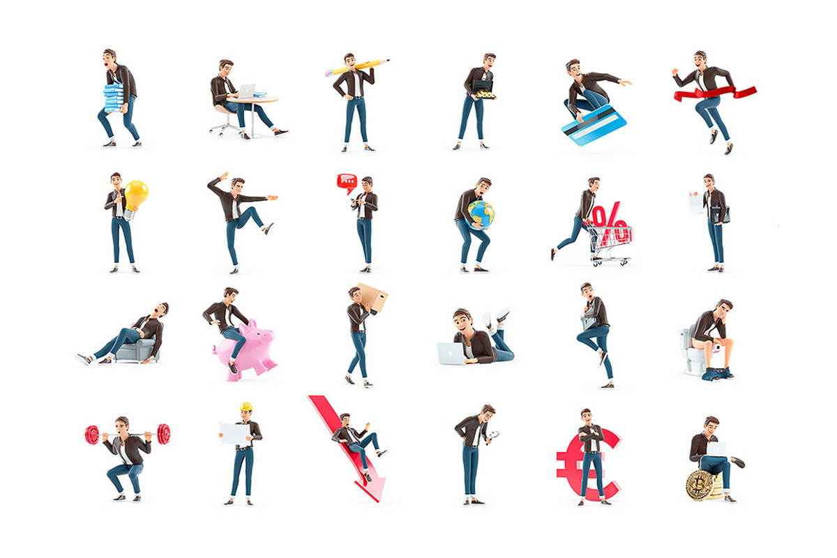 Cartoon Man – Set of 60 Poses, a Person Illustration by 3DMask (Photo 4 of 6)
