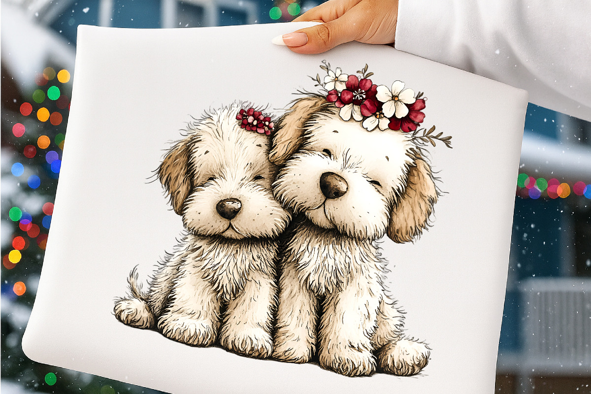 Whimsical Dogs Floral Clipart, an Illustration by SinaCreation (Photo 6 of 11)