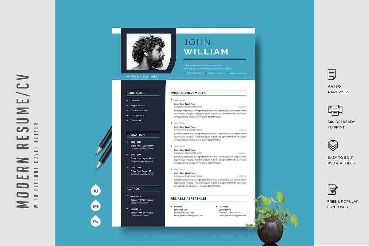 324. Modern Resume Template, a Stationery Template by CreativeRezwan