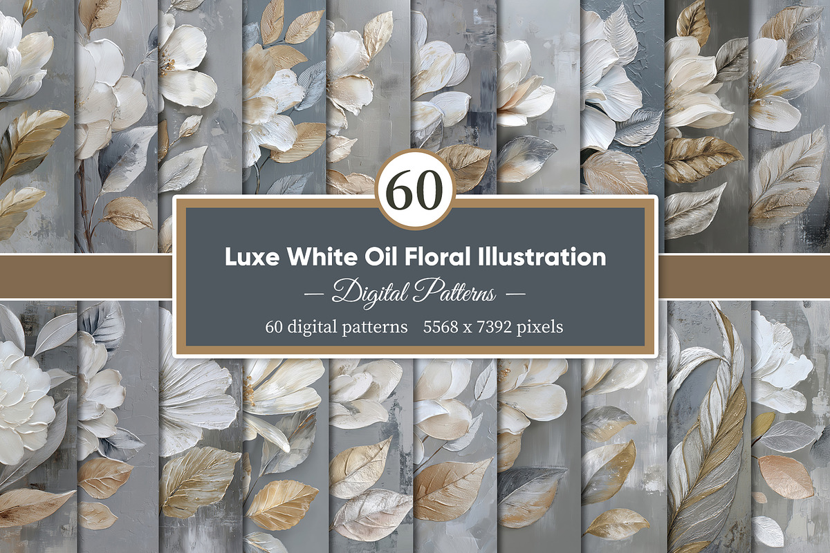 Luxe White Oil Floral Illustration, a Decorative Illustration by Housui Patterns (Photo 1 of 17)