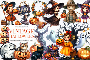 Vintage Halloween Clipart Bundle, an Illustration by Designworld