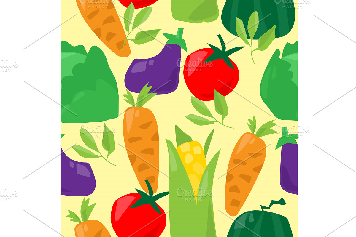 Vegetables seamless pattern. Organic, a Food Illustration by Maria Starus