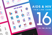 AIDS & HIV | 16 Thin Line Icons Set, an Outline Icon by Alex Blogoodf (Thumbnail 1 of 7)