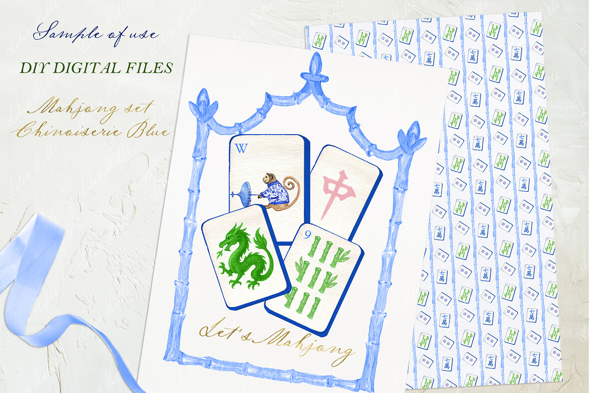 Mahjong Set Chinoiserie Blue, a Graphic by LABFcreations (Photo 4 of 4)