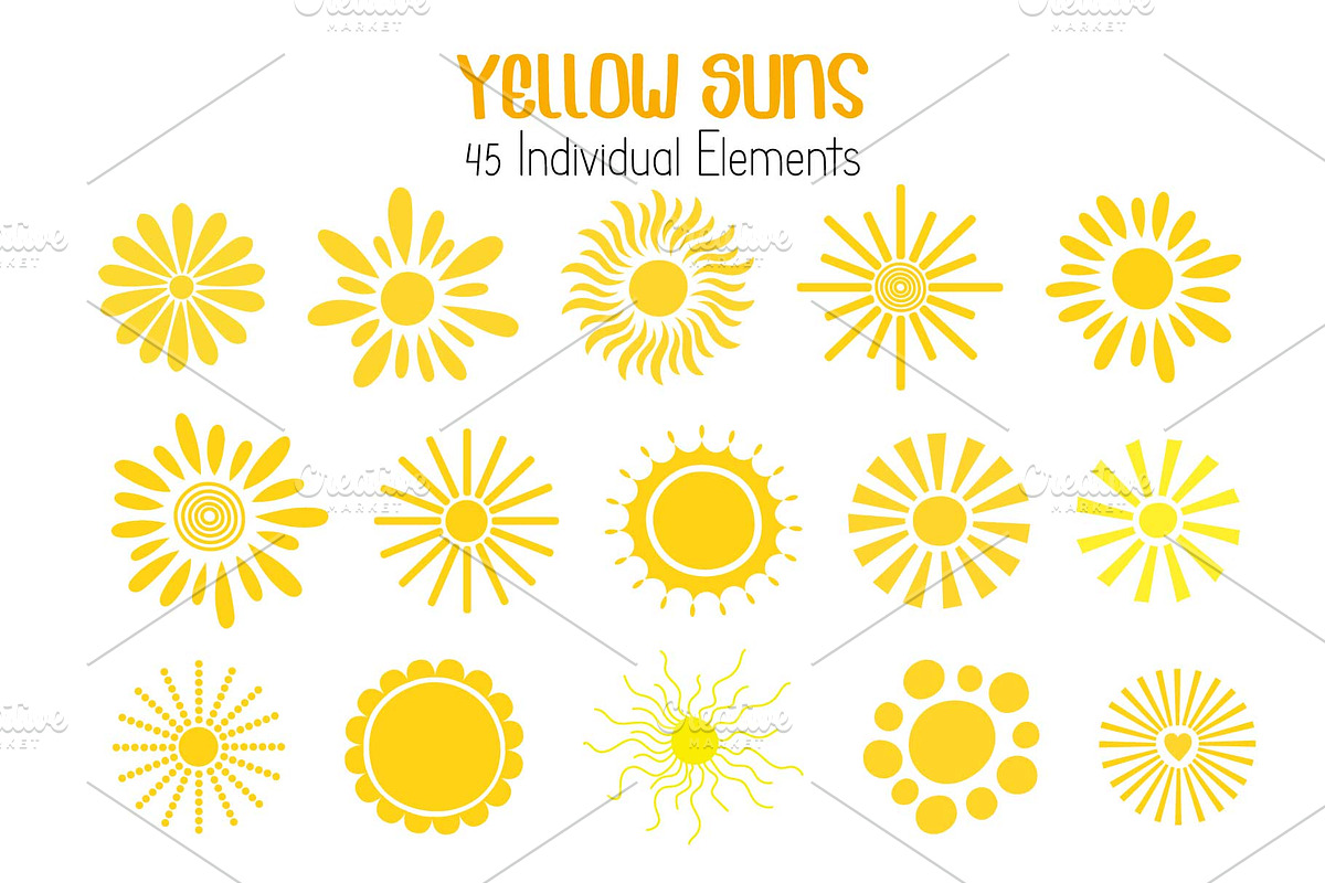 Yellow Sun Vector clipart collection, an Object Illustration by Contes_de_fée (Photo 2 of 5)