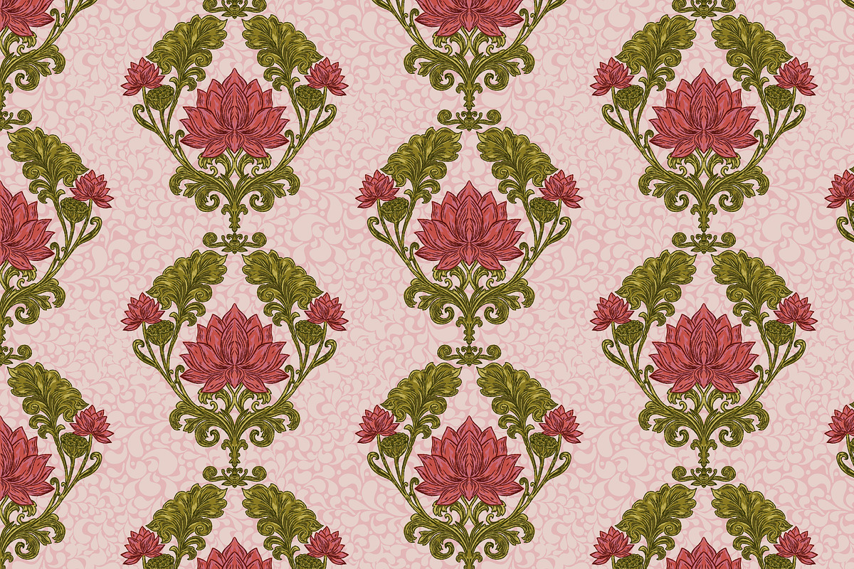 Vintage Lotus Art Nouveau Patterns, a Pattern Graphic by NayaChu (Photo 4 of 9)