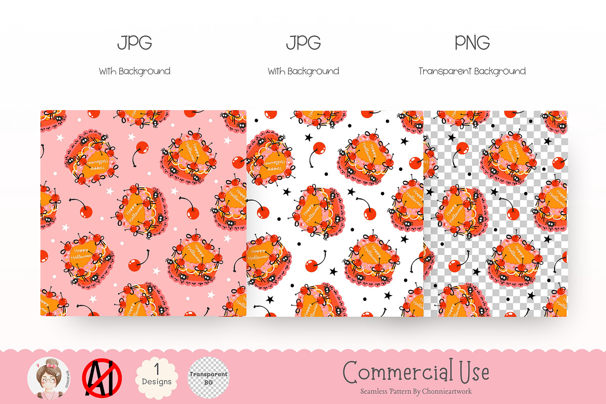 Kawaii Halloween Cake Seamless Patte, a Pattern Graphic by Chonnieartwork (Photo 3 of 5)