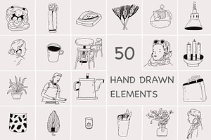 50 Hand Drawn Logo Elements PSD