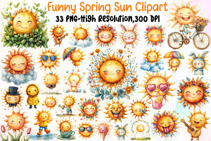 Funny Spring Sun Clipart, an Illustration by Sublimation Artist