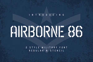 Airborne 86 is a Sans military style, a Sans Serif Font by Almarkhatype