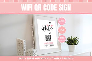 Pink & Black WiFi QR Code Sign, a Flyer Template by SunshineStudioBoutique