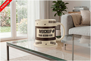 Mug In The Living Room PSD, a Cups & Container Mockup by Bruno's Shop