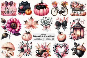 Watercolor Pink and Black Autumn, an Illustration by Pixels.Craft
