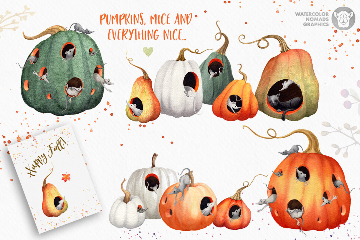 Pumpkin Season Watercolor Collection, an Illustration by Watercolor Nomads (Photo 2 of 6)
