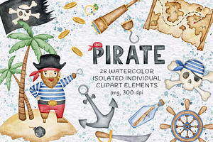 Little pirate watercolor clipart