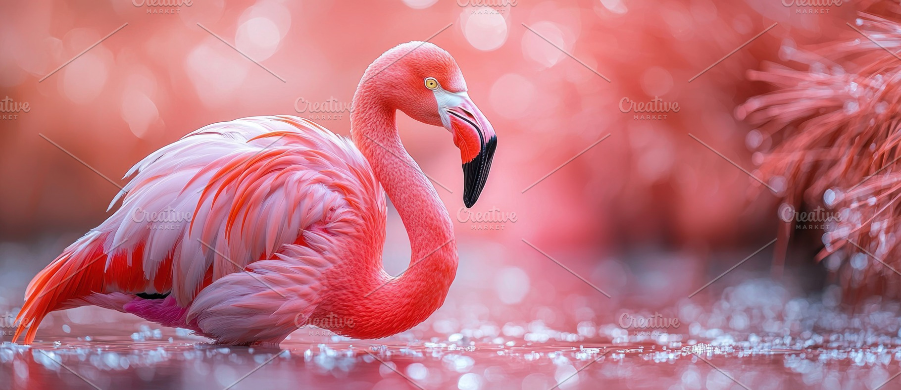 Pink flamingo standing in shallow water with vibrant feathers an, an Animal Photo by José Manuel Gelpi