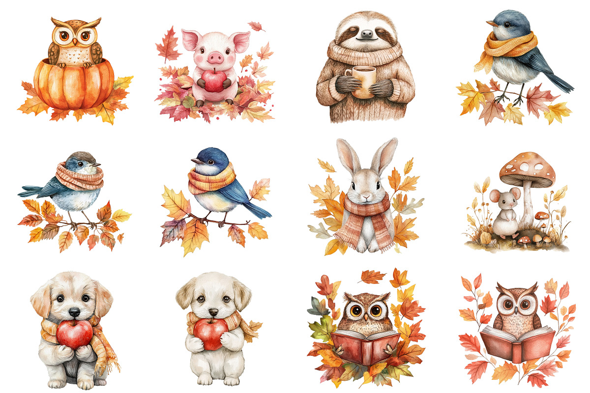 Autumn Cute Animals Clipart, an Illustration by CitraGraphics (Photo 3 of 7)