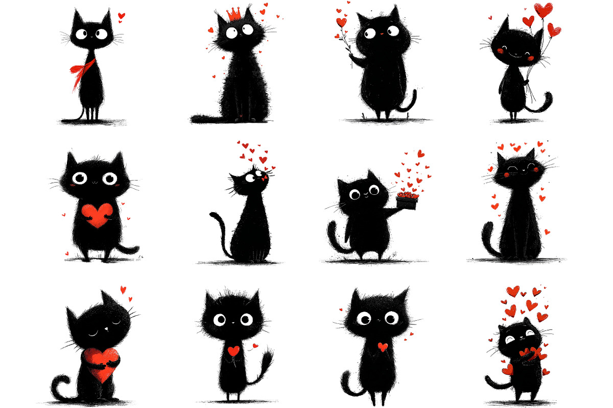 Whimsical Valentine Black Cat, an Illustration by Designking (Photo 3 of 5)