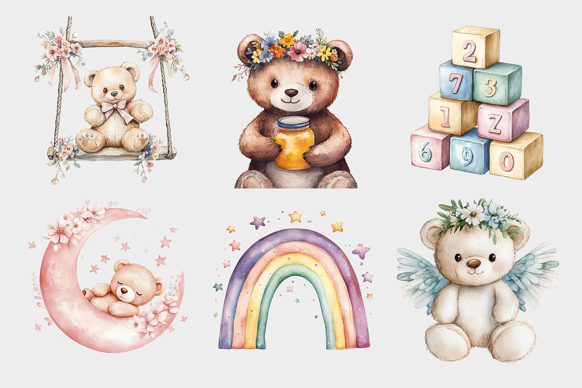 Watercolor Pink Teddy Bear Clipart, a Seasonal Illustration by Design Market (Photo 5 of 5)