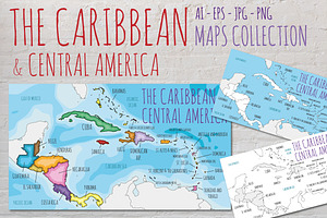3x Caribbean Illustrated Vector Maps, an Education Illustration by asantosg