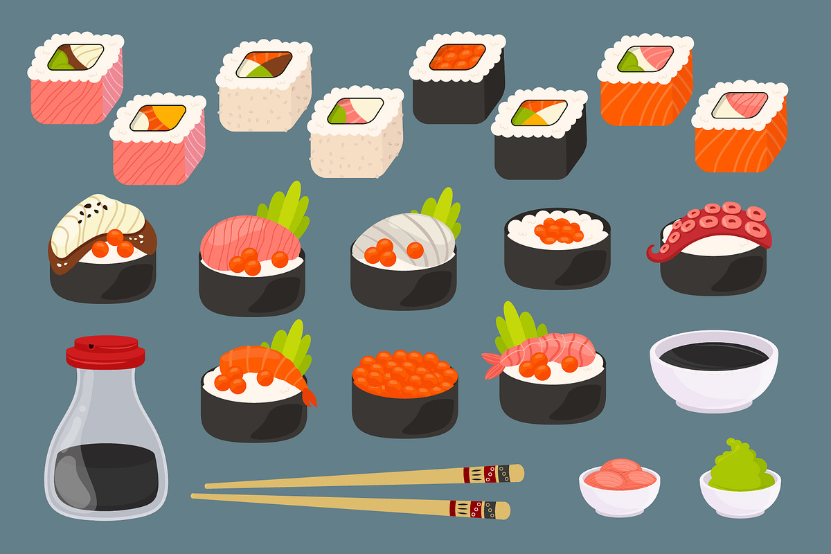 Set of Cute Sushi Roll Illustrations, a Food Illustration by ArtVarStudio (Photo 2 of 3)