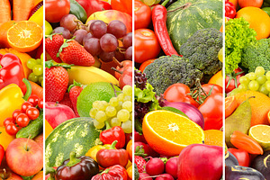 Wide background of fresh bright vegetables and fruits, a Food & Drink Photo by Serg64
