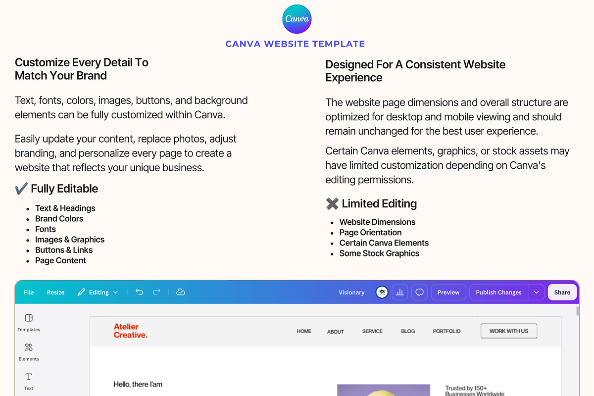 Creative Portfolio Canva Website, a Landing Page Template by Web Template Market (Photo 3 of 4)
