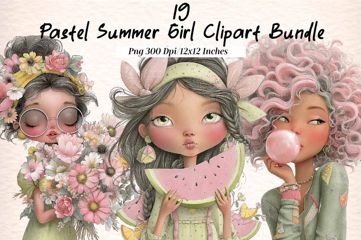 Pastel Summer Girl Clipart Bundle, an Illustration by Digital Artistic99 (Photo 1 of 10)