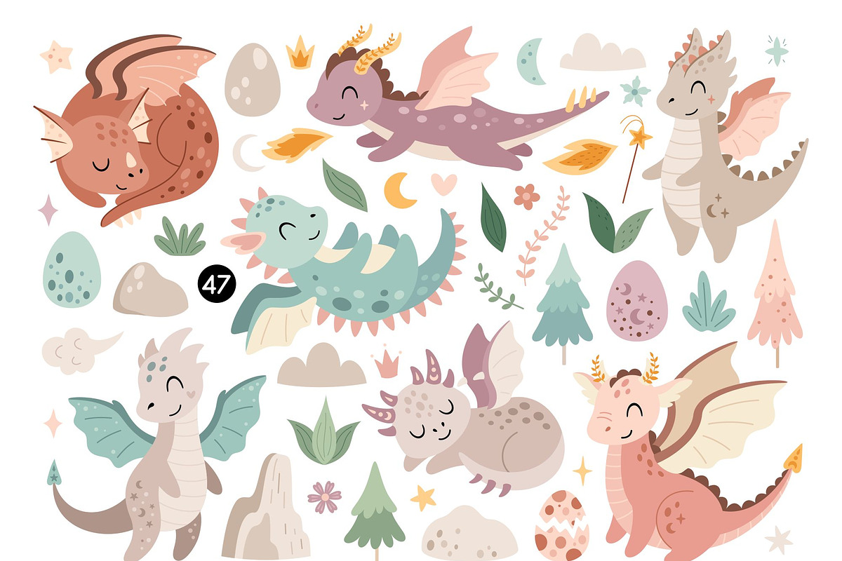 Cute dragon girl clipart, an Animal Illustration by JulzaArt (Photo 2 of 6)