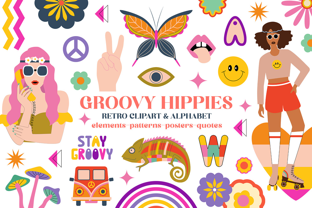 Retro Groovy Hippie Bundle, an Object Graphic by Sofico (Photo 17 of 35)