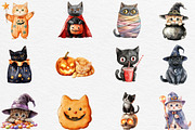 Halloween Cute Cat Clipart, an Illustration by Black Bird Studio (Thumbnail 2 of 6)
