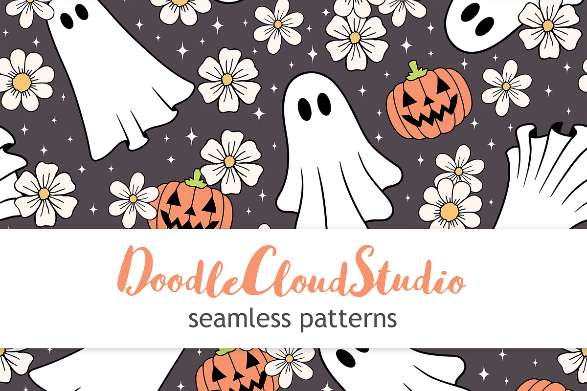 Floral Halloween Seamless Pattern., a Pattern Graphic by Doodle Cloud Studio