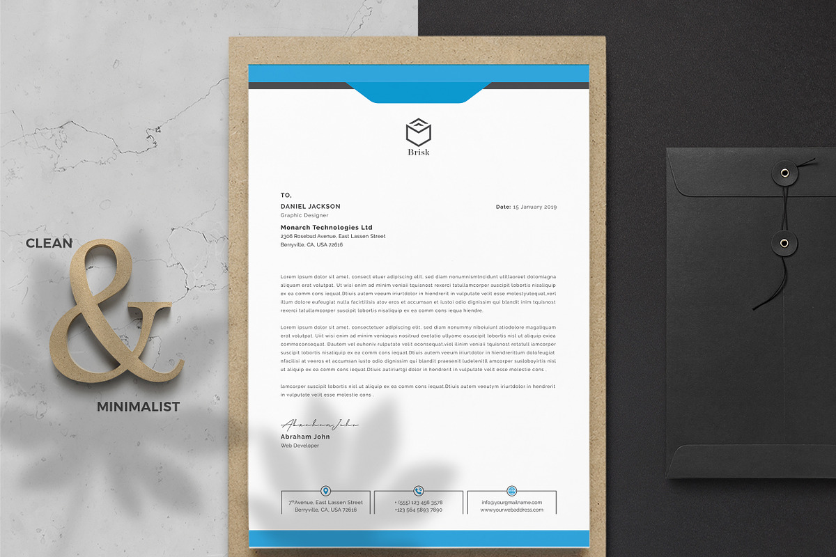 Clean Letterhead Word, a Stationery Template by ResumeDevisers (Photo 4 of 8)