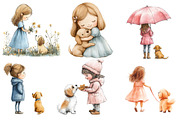 Little Girl and Dog Clipart, an Illustration by Designworld (Thumbnail 3 of 6)