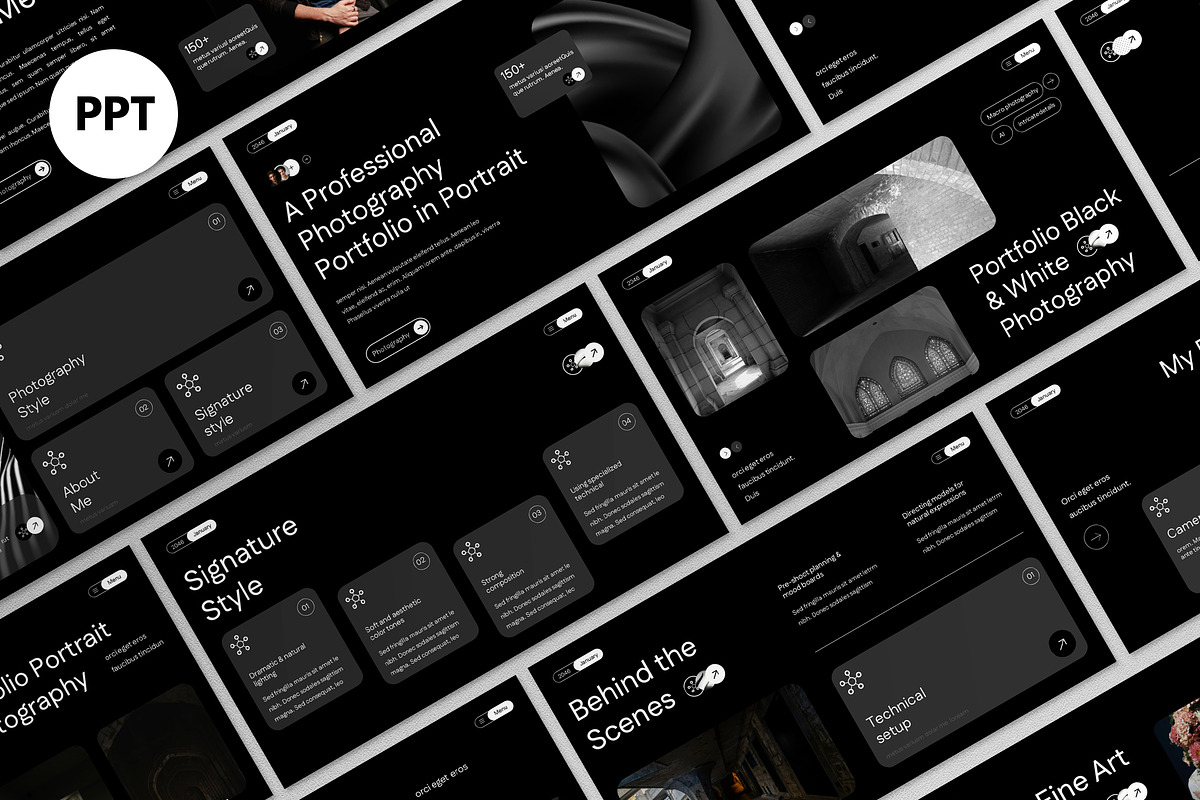 Black Gray Photography Portfolio PPT, a Presentation Template by graphicook (Photo 1 of 4)
