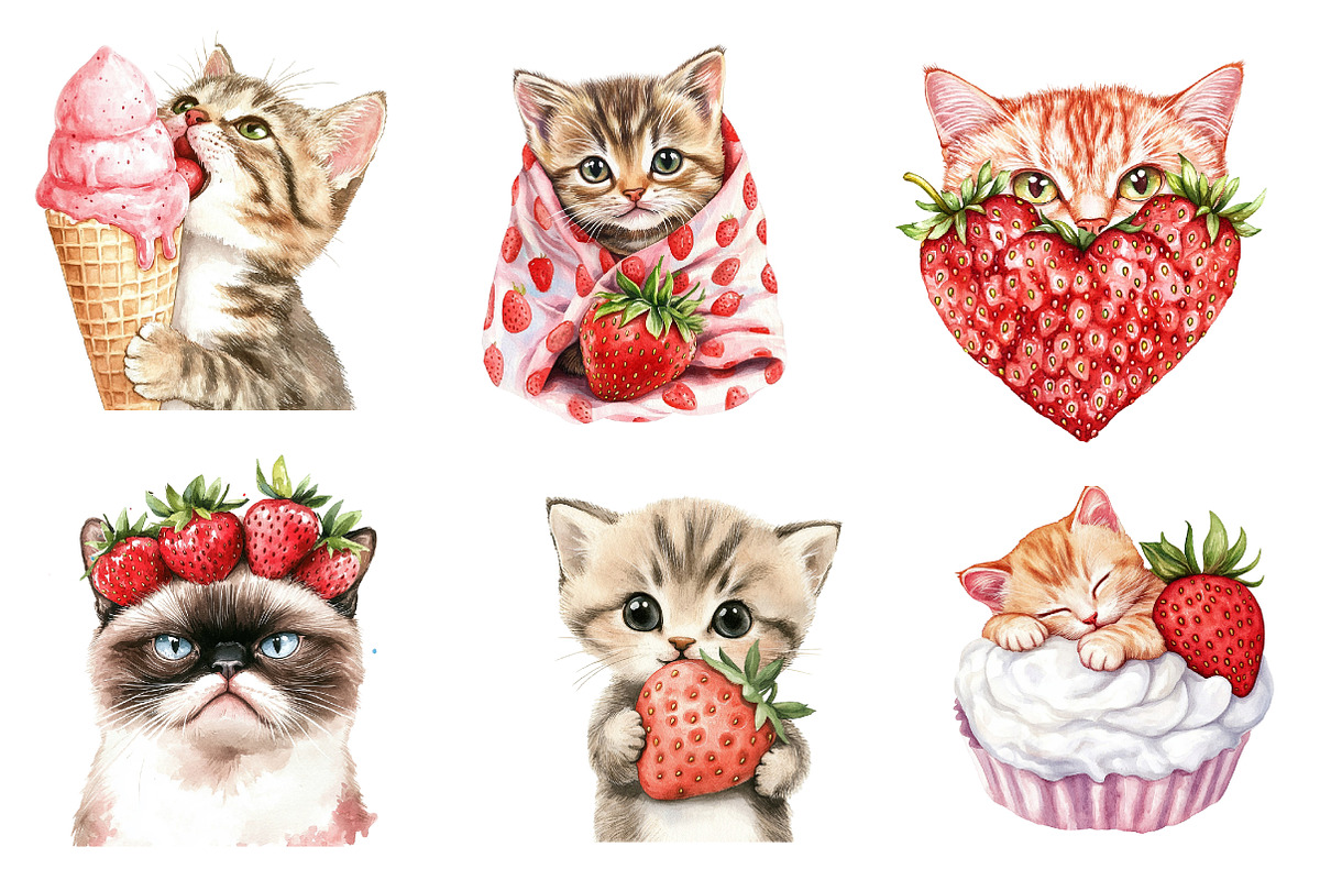 Strawberry Cat Clipart Sublimation, an Illustration by CreationArt (Photo 5 of 5)