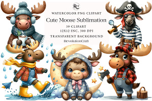 Cute Moose Sublimation Clipart, an Illustration by OK Design