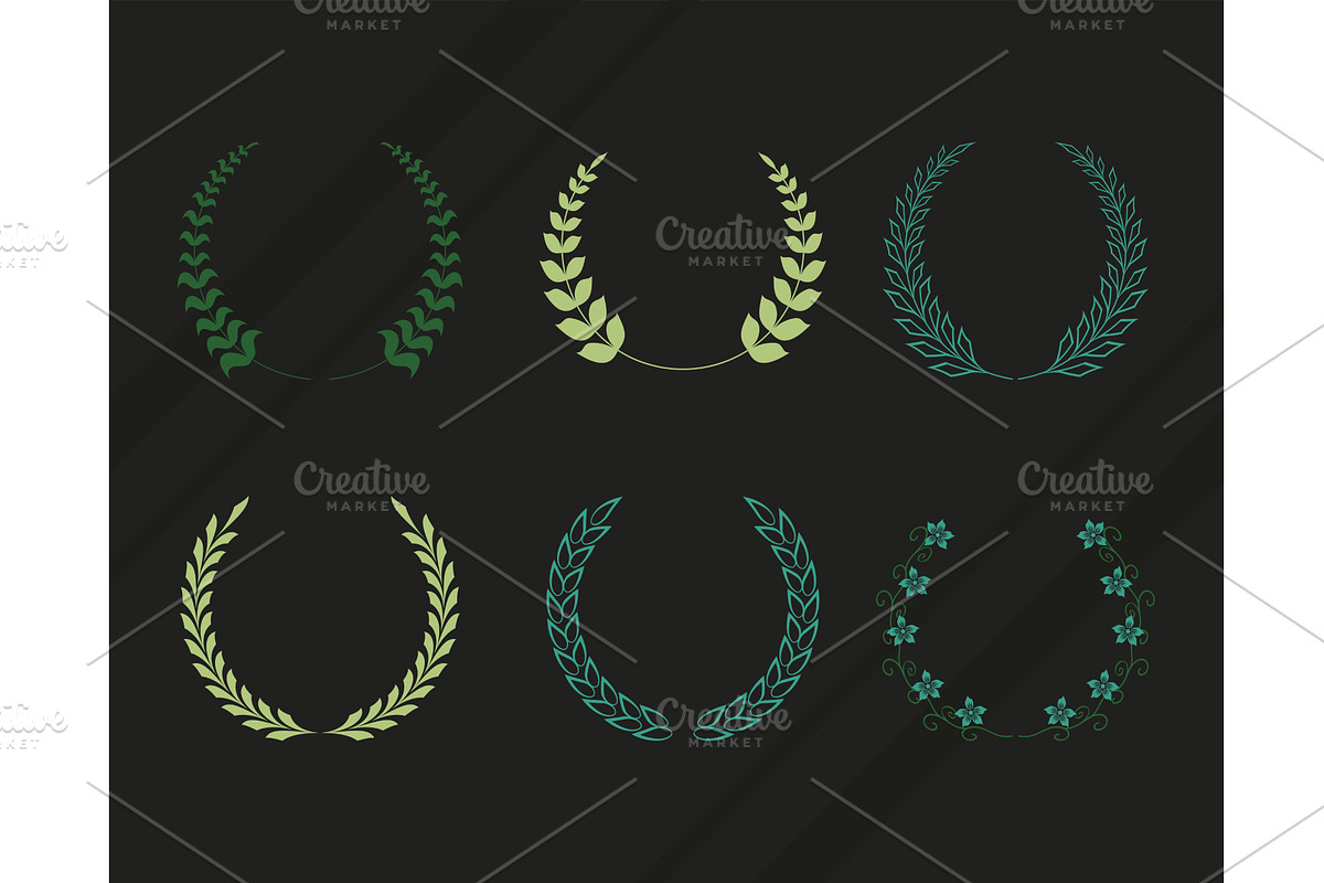 six laurel wreaths icons, an Illustration by studiogstock
