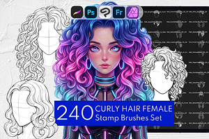 240 Curly Hair Procreate Stamps