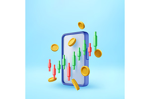 3d phone and financial candlestick, a Finance Illustration by Abscent